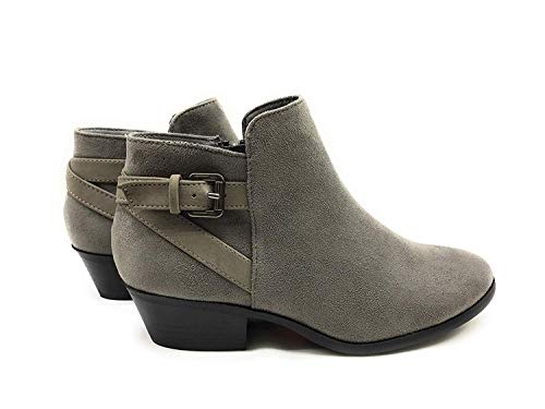 Soda Women's Round Toe Faux Suede Stacked Heel Western Ankle Bootie (8.5 B(M) US, Smoke Grey)