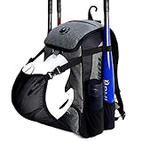 PHINIX Baseball & softball Backpack with External Helmet Holder for Youth and Adults ,Large Capacity Holds Bat, Helmet, Glove, Shoes (Gray & Black)