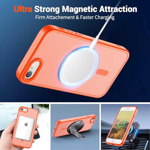 Image of SUPFINE Magnetic for iPhone SE Case 2022 (3rd) /2020 (2nd),iPhone 8 Case(Compatible with MagSafe)(Military Grade Drop Protection) Slim Translucent Matte Phone Case,Orange