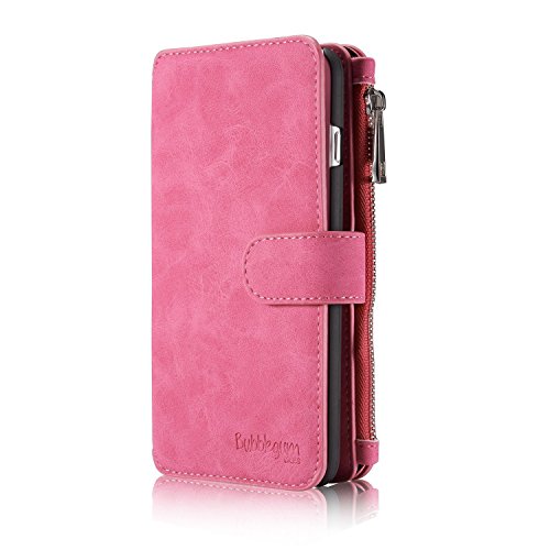 Bubblegum Cases for the NEW iPhone 8 & iPhone 7 PINK WALLET Leather Phone Case Cover Card Slot Series [Zipper Cash Storage] Premium Flip Wallet Case Cover With Detachable Magnetic Hard Case (iPhone X, HOT PINK) …