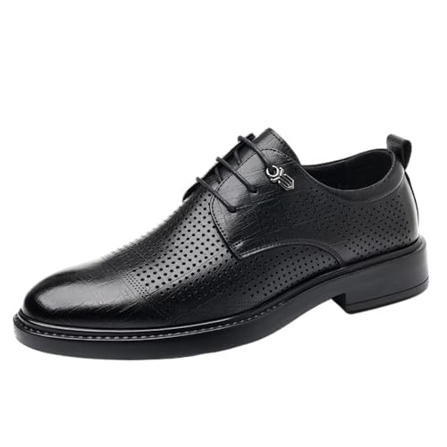 Men's Pointed Toe Dress Shoes Genuine Leather Soft Sole Hollow Out Breathable Business Formal Casual Shoes Spring Summer High End Comfortable Footwear