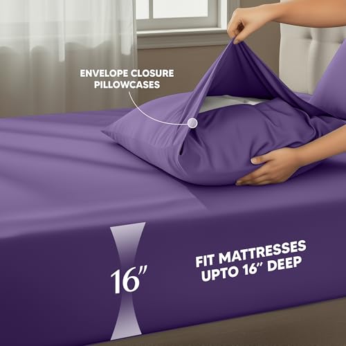 Image of Utopia Bedding King Size Sheet Set - 4 Piece Bed Sheets, Soft and Breathable Microfiber, Includes 1 Fitted Sheet, 1 Flat Sheet and 2 Pillowcases - Oeko Tex (Eggplant)