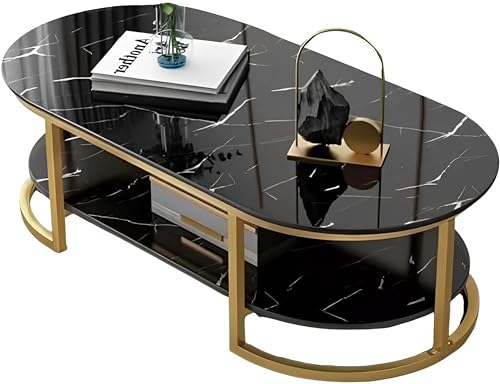 Image of Coffee Tables for Living Room Modern Coffee Table Oval Sofa Table Center Tables for Living Room 2 Tier Side Table Small Apartment Home Furniture Black Gold 2T (Black Gold 2t)