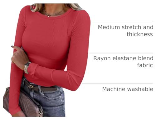 Image of ANRABESS Women Long Sleeve Shirts Rib Knit Slim Fit Tops Basic Tee Spring Outfits Casual T-Shirt Underscrubs Layer Clothes