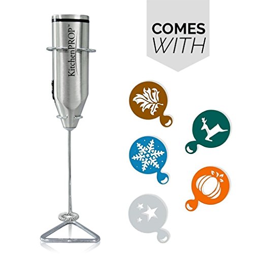 KitchenPROP Milk Frother Handheld Battery Operated with Stand Electric Whisk Frother Includes 5x Hol - //coolthings.us
