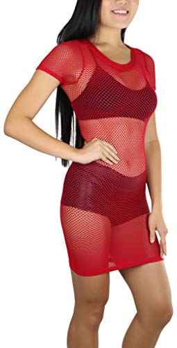 Image of ToBeInStyle Women's Stretch See Through Fishnet Novelty Mini Rave Party Dress