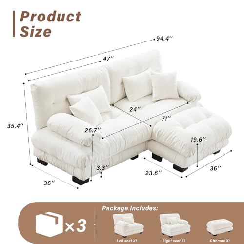 Image of SoarFlash L Shaped Couches for Living Room, Small Sectional Sofa Set with Reversible Chaise, Modern Designed Sleeper Sofas and Modular Couch Function, Suitable for Small Spaces in Apartment, White