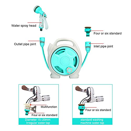 Vue Retractable Garden Hose Reel, 50 Ft Portable Garden Hose With 6-Function Spray Nozzle For Watering Flowers, Car Washing, Cleaning, Showering Pets (Blue) #TOP3