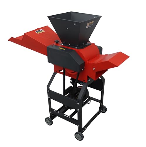 TECHTONGDA Dry-Wet Straw Cutter Forage Crop Crusher Pulverizer Straw Breaker Chaff Cutters for Corn Wheat Straw Animal Feed with Hopper 4-Blade 400-800kg/h 220V
