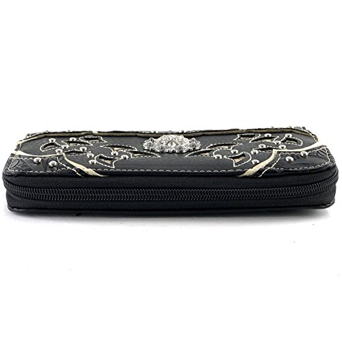 Justin West Rhinestone Concho Western Laser Cut Tooled Wristlet Wallet Shoulder Handbag Purse3