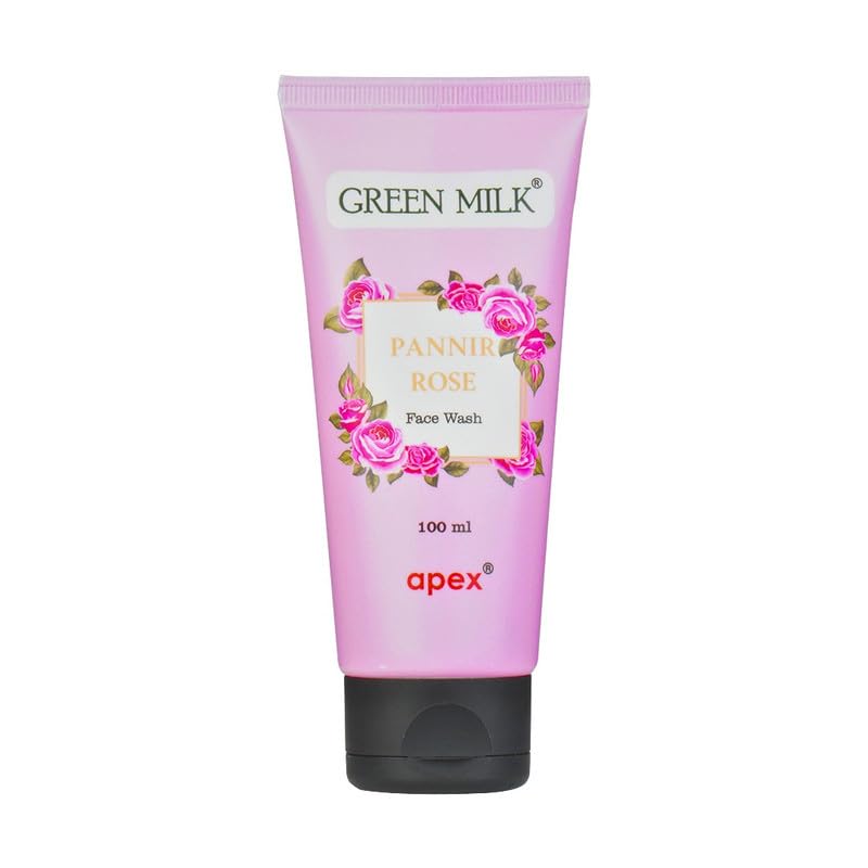 Green Milk Pannir Rose Face Wash with Hyaluronic Acid | Hydrating Face Wash for Men & Women | Gentle Daily Cleanser for Glowing Skin | Rose & Cucumber | All Skin Types | Sulfate Free | 100 ml