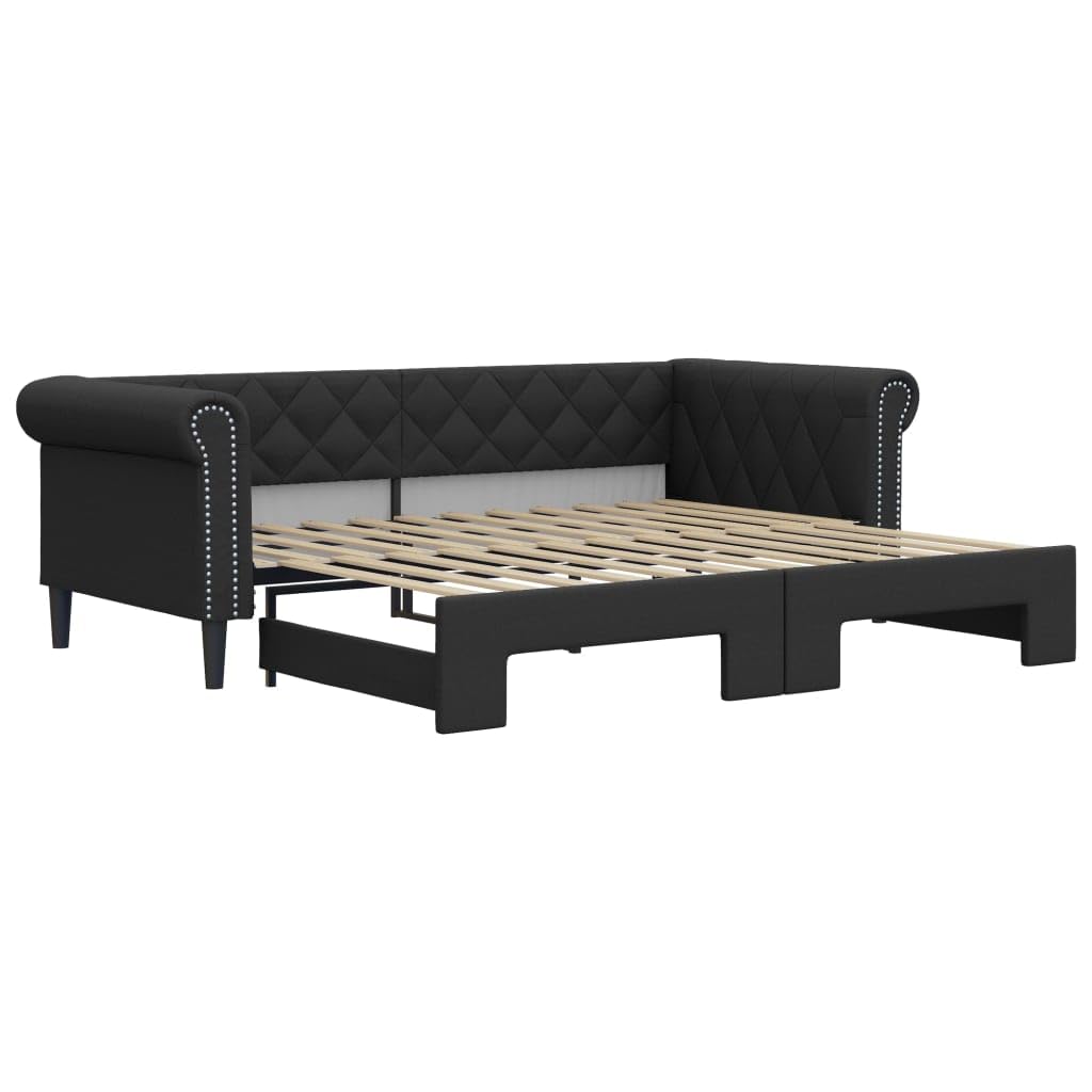 vidaXL Divano letto allungabile con rete a doghe, letto per camera da letto, soggiorno, divano, letto estraibile, nero, 90 x 200 cm