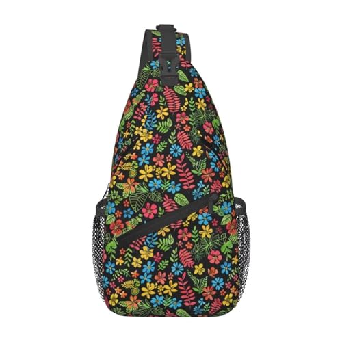 Bolso cruzado floral verde para mujer tejido nylon miniatura 1