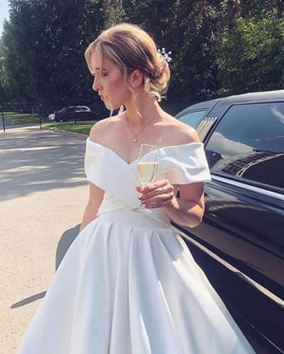 Women’s High Low Satin Prom Dress with Pockets Off The Shoulder Formal Cocktail Homecoming Dresses2