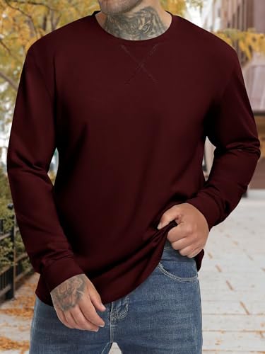 Men's Long Sleeve Gym Workout Athletic T Shirts Cotton Hipster Hip Hop Longline Crewneck T-Shirt for Men(S-2XL)3