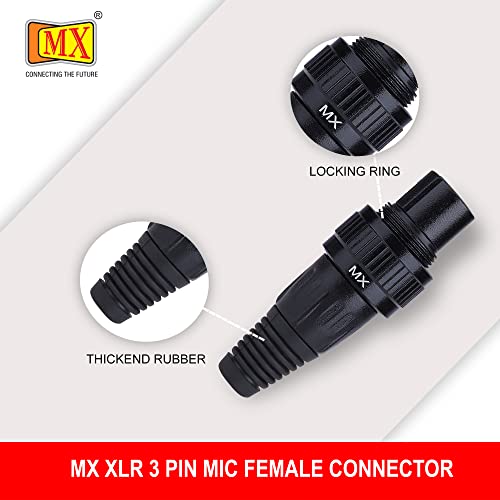 Image of MX 3 Pin XLR connector Microphone Connector pin Pure Copper Nickel Plated Pins1 for High Conductivity microphone cable connector PERENT (3 PIN LOCK RING & LOCKING SCREW, Pack of 2, Female Connector)