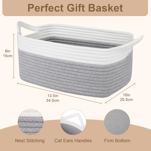 Image of OIAHOMY Woven Basket, Gift Basket Empty with Gift Bags and Ribbons, Rope Baskets for Baby Showers, Storage Baskets with Handles for Nursery, Pet Toy Organizer - Grey & White