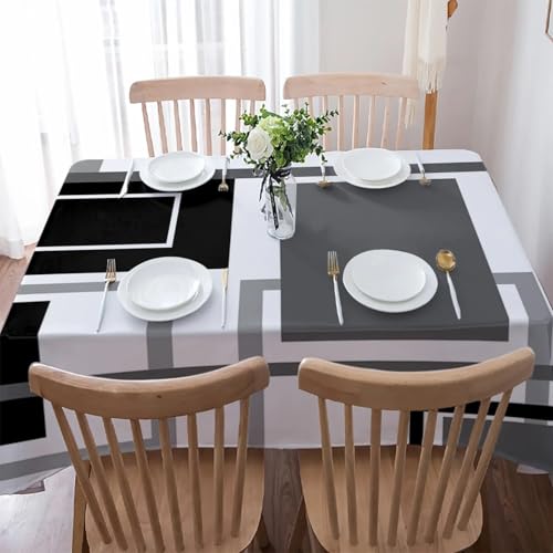 Nappe de table imperméable géométrique abstraite noire et grise anti-tache 153x259