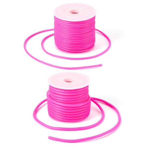 FASHEWELRY 2 Rolls Hollow Rubber Cords, 2mm & 3mm Silicone Tubing for Knitting & Crafts, Camellia Rubber Barber Cords for Stitch Saving