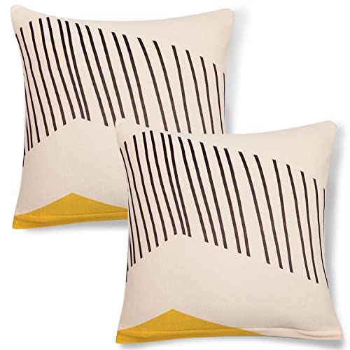 Image of HOKIPO Polyester Blend Stretchable Cushion Cover 16 inch x 16 inch, Pack of 2 (AR-4098-D17*2),Beige