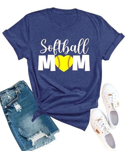 YZMI Softball Mom Shirt Women Softball Mama Tshirts Funny Sport Graphic Tee Tops Game Day Outfits Navy Blue L