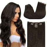 Hair Extensions Clip in Human Hair, 65g 5pcs New Dark Brown 16 Inch DOORES Real Clip in Human Hair Extensions Remy Natural Hair Extensions Straight