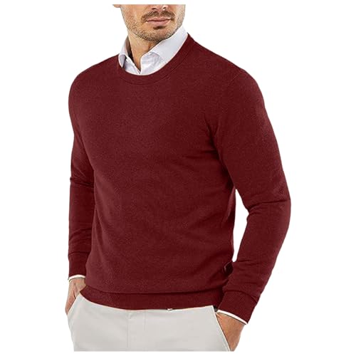Fxbar Mens Sweaters Fall Mens Crewneck Sweater Soft Pullover Sweaters Long Sleeve Knitted Textured Jumper Fall Winter Outwear, Red-b, Large