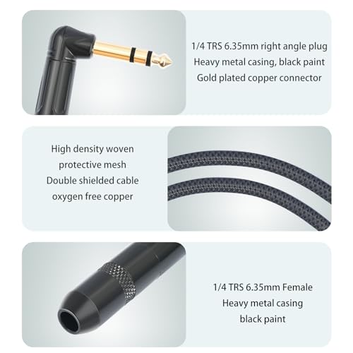 Cable de extensión audio estéreo 1/4 TRS macho a hembra 10 ft miniatura 3