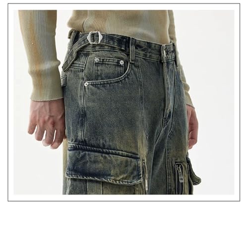 Men's High Street Jeans Retro Multi-Pocket Workwear Loose Wide-Leg Pants2