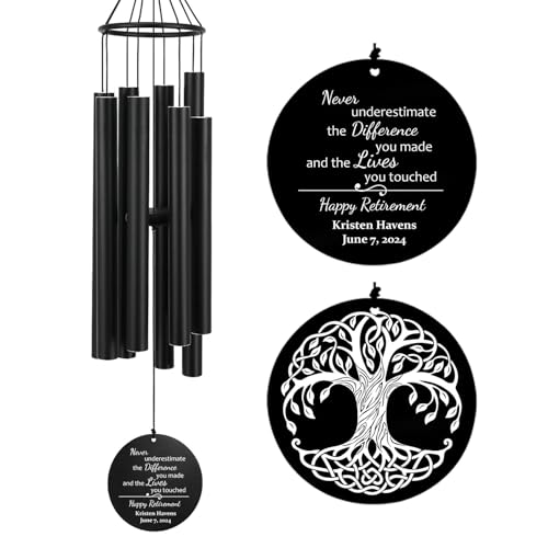 Image of Personalized Retirement Wind Chimes for Outside, 36 inch Happy Retirement Gift for Women, Men, Coworker, Colleague, Boss, Teacher, Nurse, Friend, Going Away Garden Patio Decor