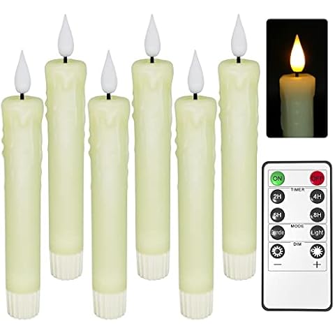 PChero Real Wax LED Flameless Taper Candles with Remote Timer, 6.4 Inch Ivory LED Candlesticks Battery Operated with 3D Flickering Flame for Christmas Window Halloween Wedding Party Home Decor Cover