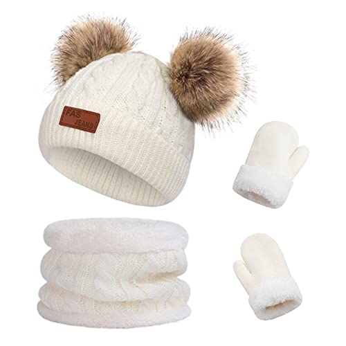 Duoyeree Baby Winter Hat Scarf Glove Beanie Set Girls Boys Pom Pom Knitted Beanie Mitten Scarves for Toddler 0-3T