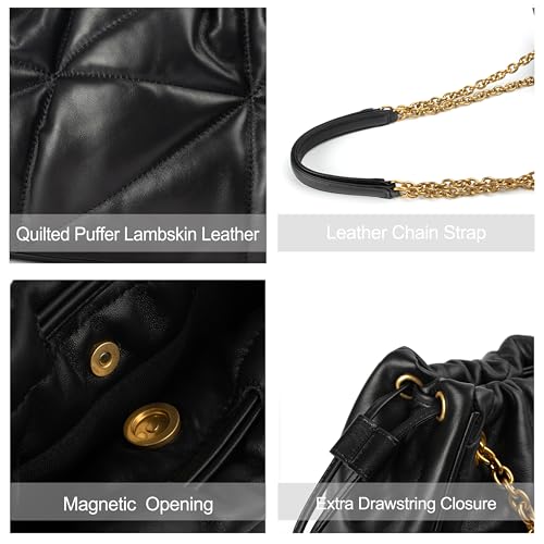 DORIS&JACKY Leather Quilted Tote Bag for Women Designer Lambskin Puffy Shoulder Purse With Metal Chain Strap3