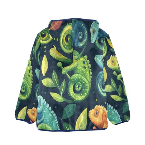 Chameleon Leaves Pattern Print Toddler Fleece Jacket Girl Boys Hooded Fleece Jacket Coat Warm Outwear Zip-up 3-10T2