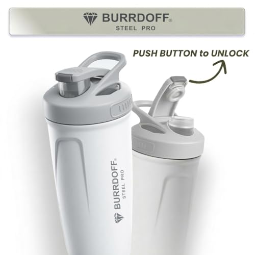 Image of Steel Performance Pro Protein Shaker Bottle (PUSH LOCK BUTTON), Gym Shaker Steel Shaker Bottle Gym Shaker Bottle shaker bottles for protein shake gym protein shaker (White)