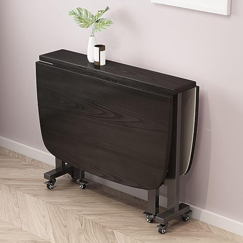 Mesa de comedor plegable con 6 ruedas, mesa de hojas colgantes que ahorra espacio para cocina, comedor, sala de estar, oficina, patio y fiestas, elegante mesa de comedor extensible negra