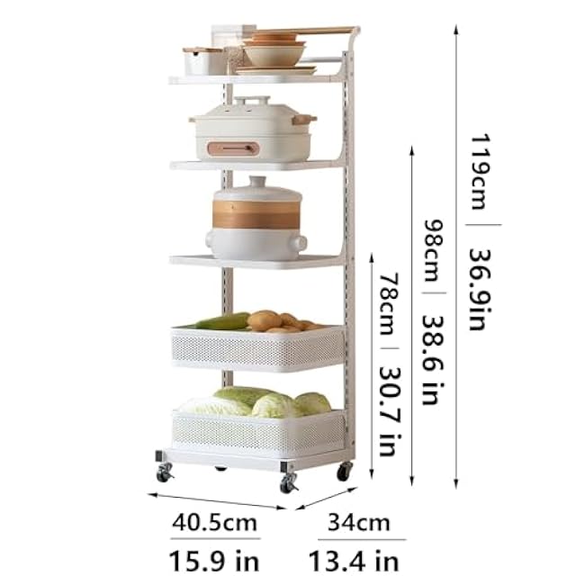 Home Storage RacksHeight Adjustable Kitchen Bakers Rack with Wheels Microwave Stand & Shelf White Metal Storage Cart with Mesh Basket for Living Room Kitchen Balcony (40.5 * 34 * 98cm)-sjwpcvZp