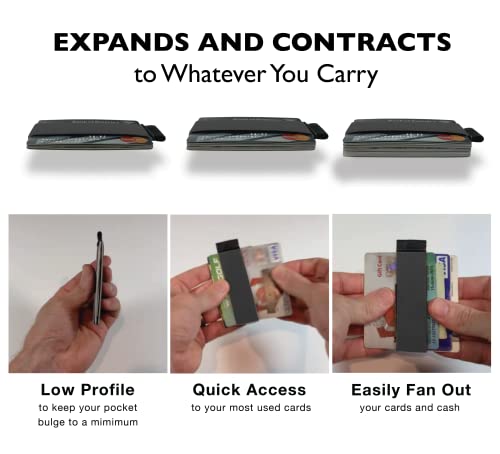 Image of Modern Carry Quick Draw Minimalist Wallet for Men & Women, Elastic Band Minimal Credit Card Holder with Leather Tab, Card Grabber for Long Nails, Money Clip Alternative (Black) (Dark Gray)