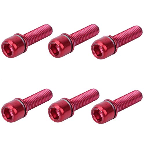 Vis en Alliage de Titane Vélo VTT Vis de Vélo M5 pour Potence de Vélo Vis de Fixation à Tête Conique Ensemble Boulon de Tige de Vélo M5 * 18mm pour Vélo en Alliage avec Rondelle, Rouge 6 Pièces
