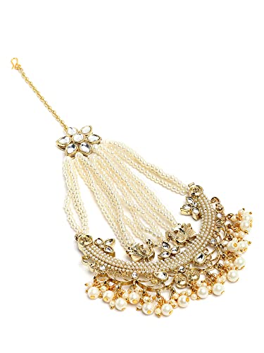 Image of Karatcart Gold Plated Pearl Beads Studded Floral Design Kundan Passa for Women