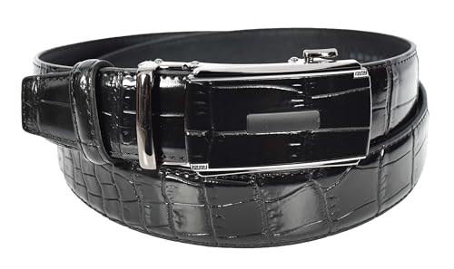 Real Leather Mens Adjustable Ratchet Buckle Belt For Dress Suits Pants Every Day Wear Whistler, Black, Length 92 cm, 30"-32" Waist Adjustable2