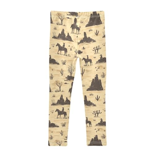 Boccsty Cowboy Horses Western Wild West Brown Girls Leggings Kids Yoga Pants Dance Active Tights 4T2