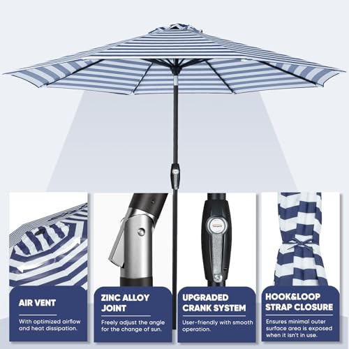 Image of Tempera Patio Market Outdoor Table Umbrella with Auto Tilt and Crank, Large Sun Umbrella with Sturdy Pole & Fade Resistant Canopy, Easy to Set