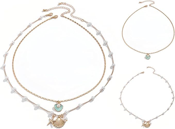 Collana di conchiglie alla moda: questa conchiglia da donna collane da donna è l'accessorio perfetto per l'estate. Questa collana da donna in stile bohémien presenta un affascinante design a stelle marine e conchiglie che aggiunge un tocco di stile da spiaggia a qualsiasi outfit. Perfetta per abbigliamento estivo e abbigliamento da vacanza.