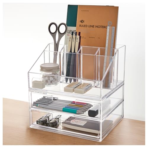 STORi Stackable Desk and Drawer Organizer, Clear Pen Pencil Makeup Brush Holder for Desktops and...