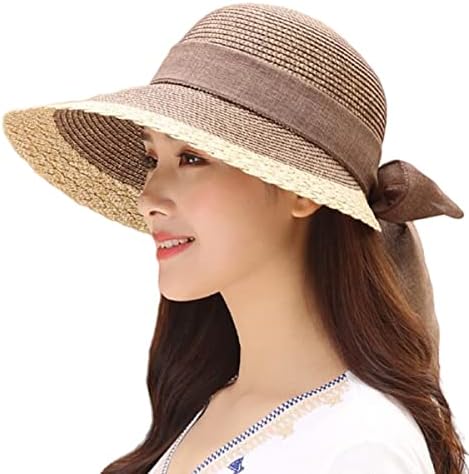 Straw Sun Hats for Women Beach Summer Wide Brim Adjustable Lightweight Foldable/Packable Travel with Uv Upf50 Protection Brown