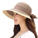 Straw Sun Hats for Women Beach Summer Wide Brim Adjustable Lightweight Foldable/Packable Travel with