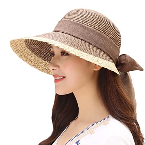 Straw Sun Hats For Women Beach Summer Wide Brim Adjustable Lightweight Foldable/Packable Travel With Uv Upf50 Protection Brown #TOP1