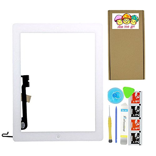 XIAO MO GU White Touch Screen Outer Glass Digitizer Panel for iPad 4 (4th Generation) with Home Button Flex Cable Assembly + Midframe Bezel + Adhesive Tape + Tool Kit