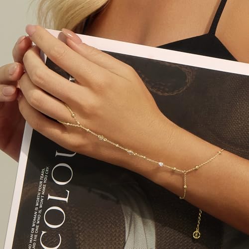 Cicy Bell Hand Chain 18k Gold Plated Bracelet for Women Trendy Teardrop Cubic Zirconia Adjustable Finger Ring Slave Dainty Bracelets Jewelry Gifts4